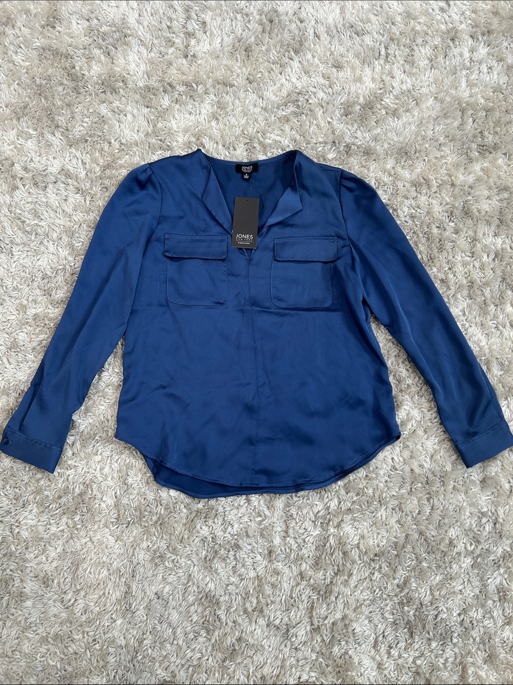 Jones New York Royal Blue Long-Sleeve Pocket Blouse
